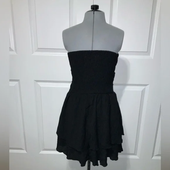 (Bin 14) Cider, Black Short Ruffled Strapless Dress, Size L - Picture 2 of 3